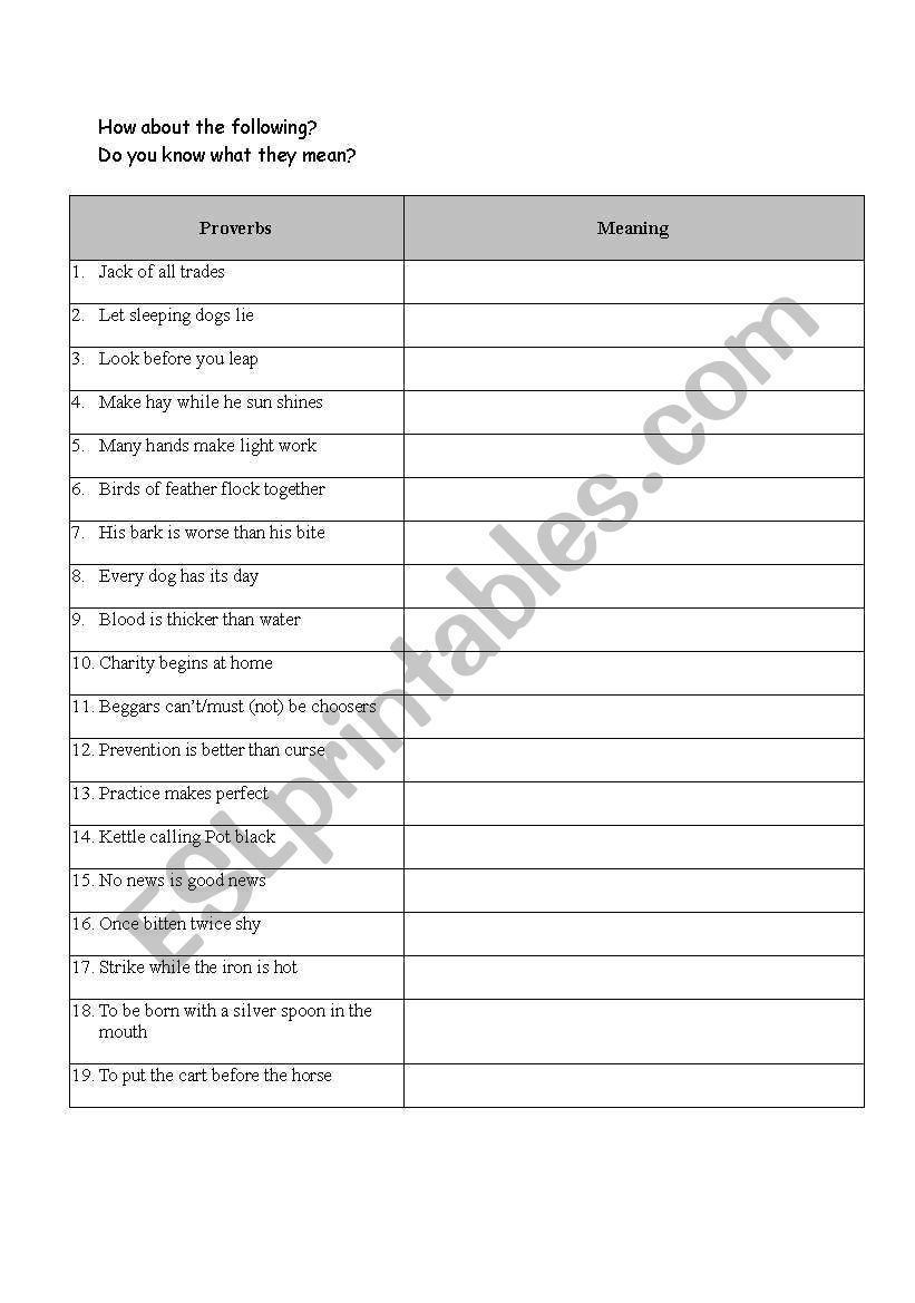 Proverbs_worksheet worksheet