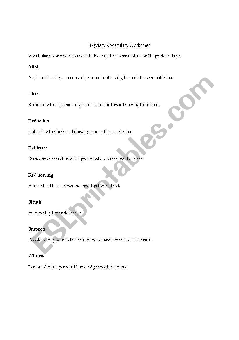 Mystery Vocabulary worksheet