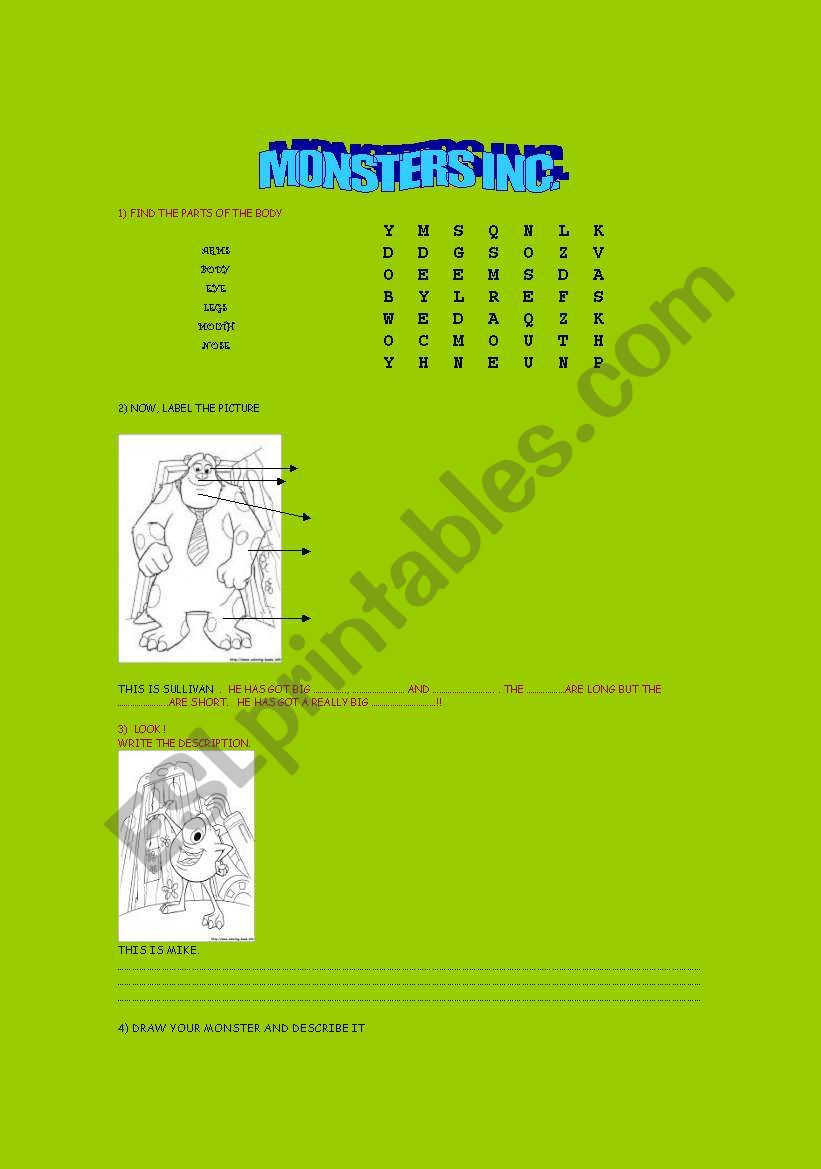 MONSTERS! (BODY PARTS) worksheet