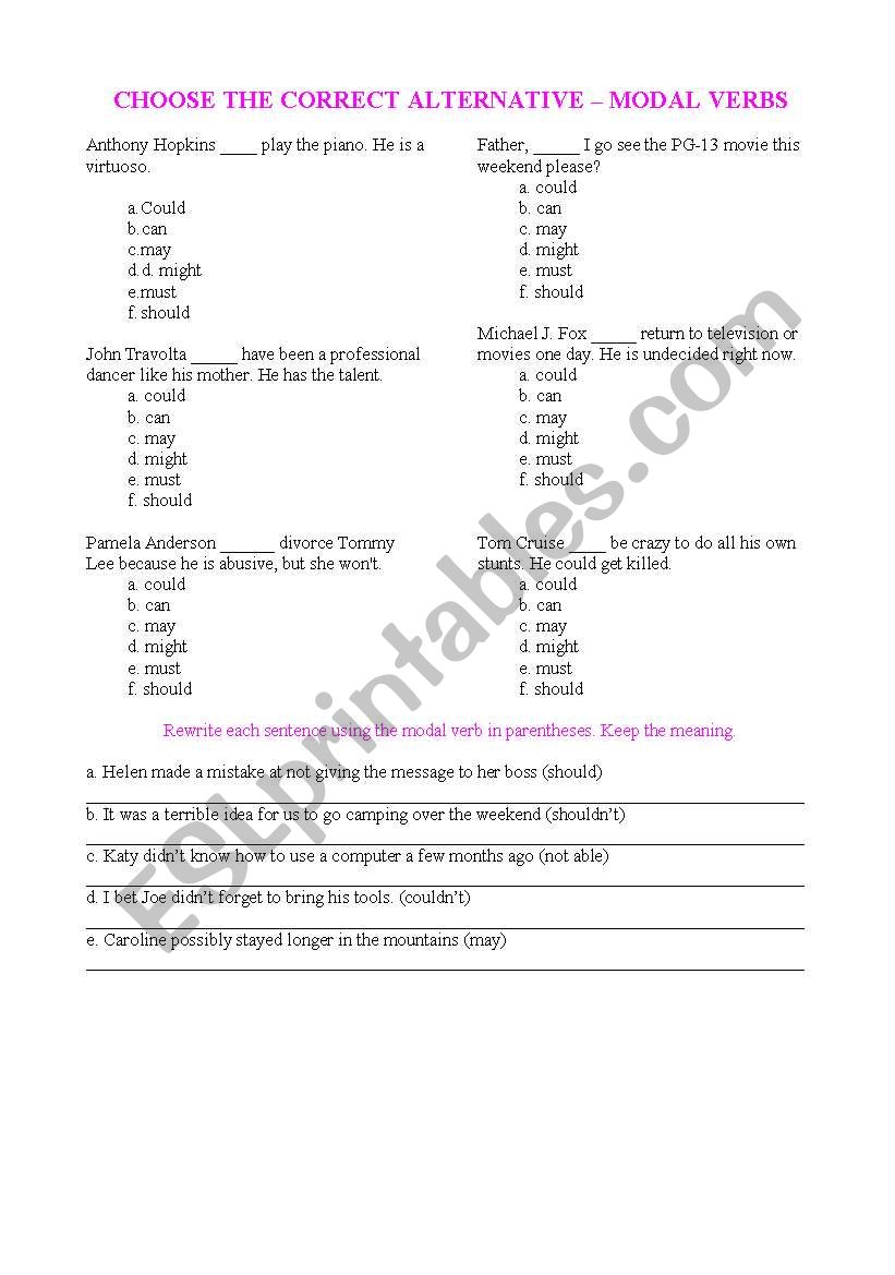 MODAL VERBS ACTIVITIES worksheet