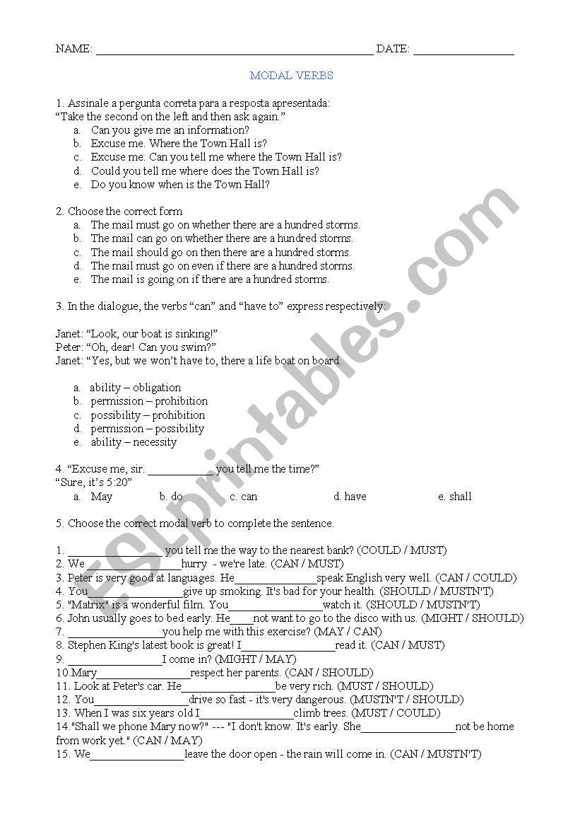 MODAL VERBS 2 worksheet