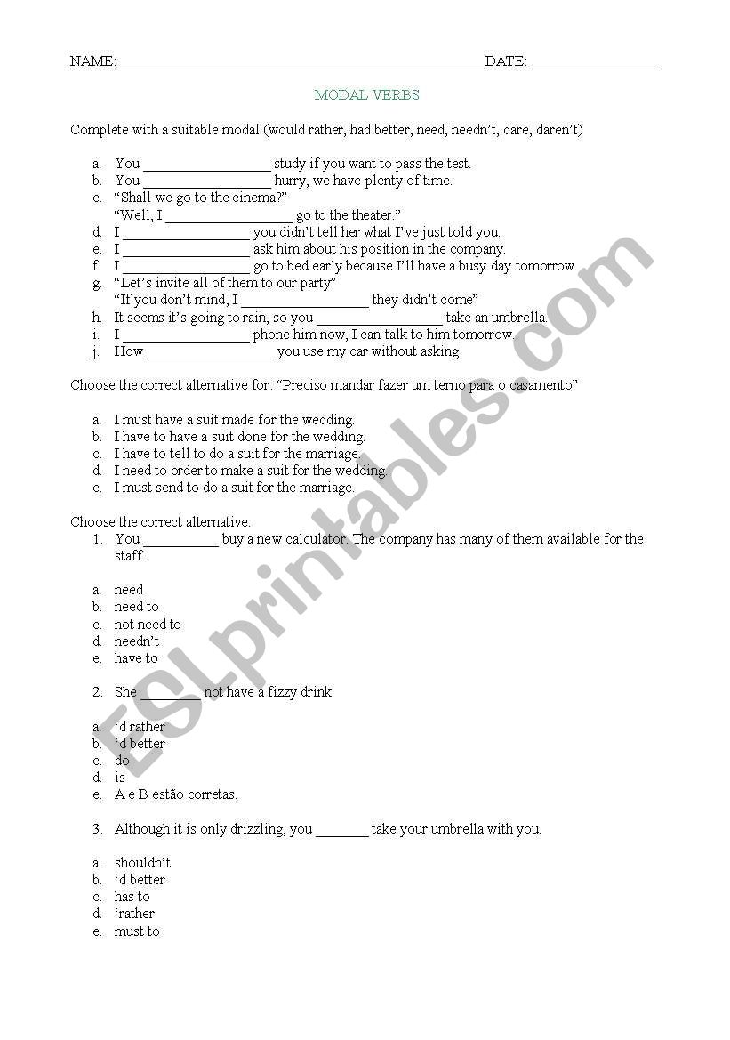 MODAL VERBS 3 worksheet