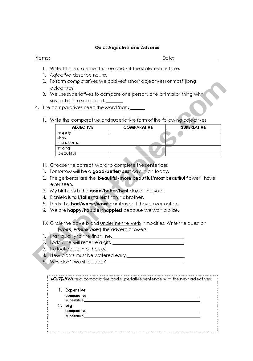 Quiz Adjectives & adverbs worksheet