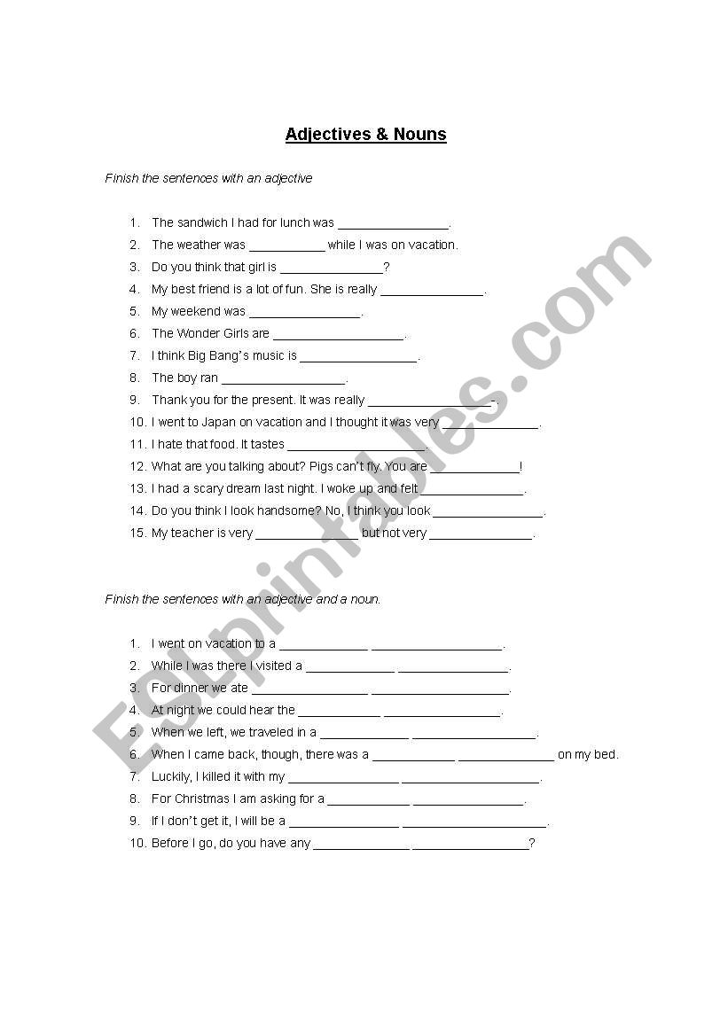 Adjectives and Nouns worksheet