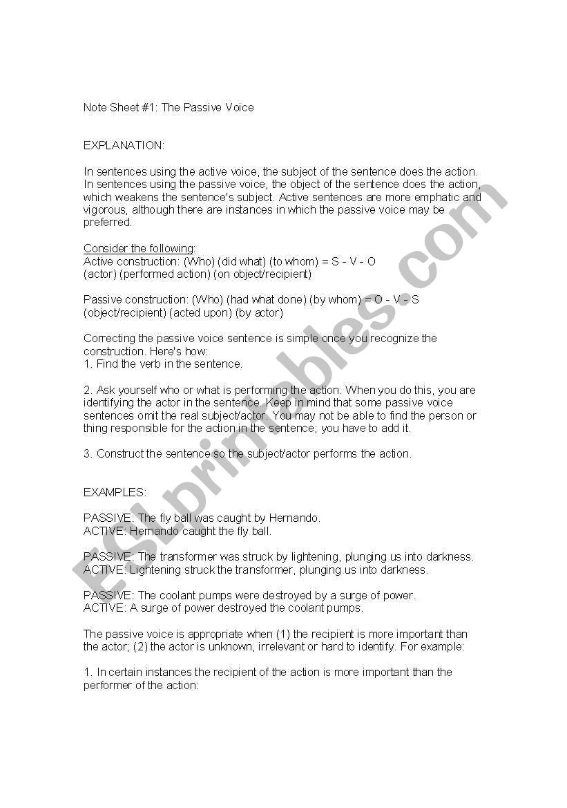 Passive Construction Exercise worksheet