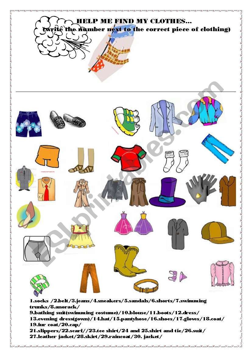 clothes: can be used as a lesson, a revision worksheet, or even a test