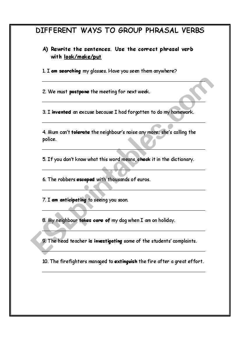 DIFFERENT WAYS TO GROUP PHRASAL VERBS 