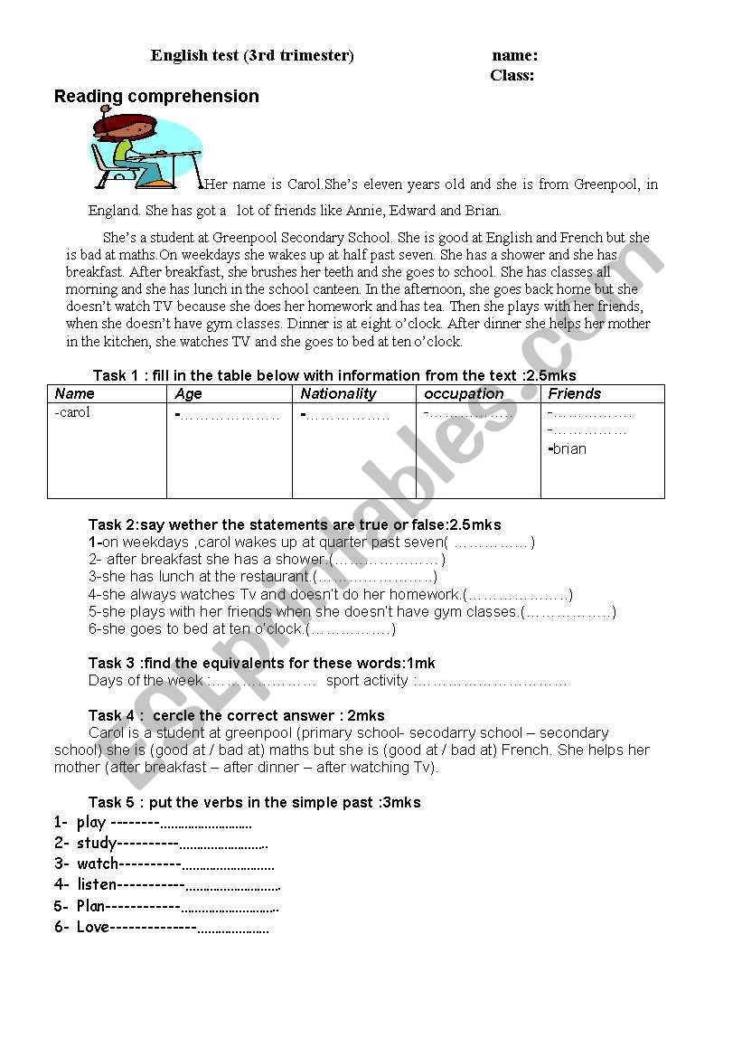 english test ( daily routines)