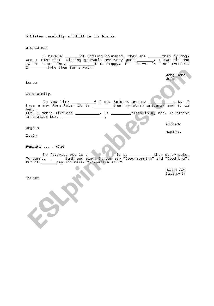 Dictation worksheet