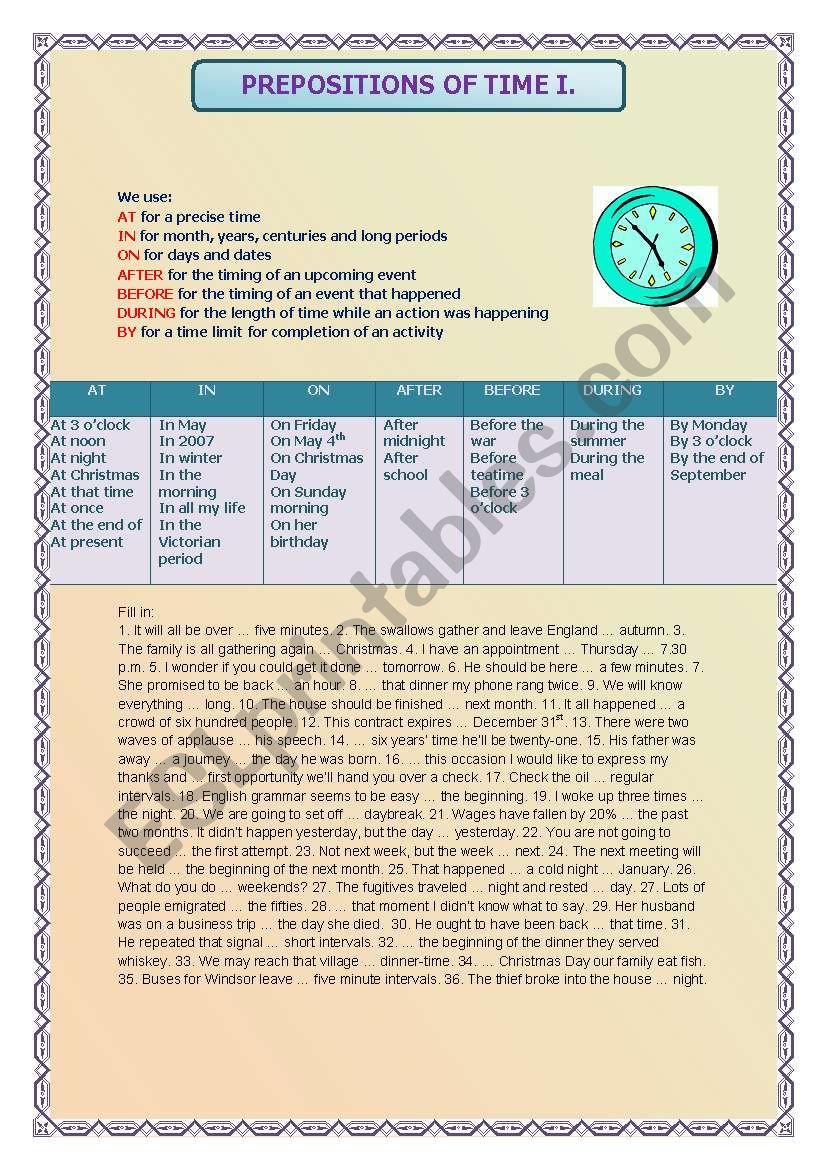 Prepositions of time - explanation & test