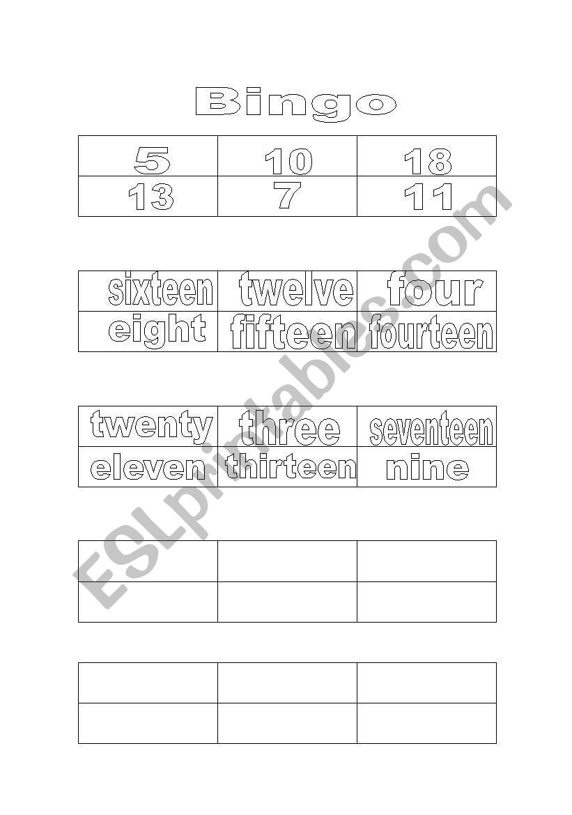 Bingo worksheet