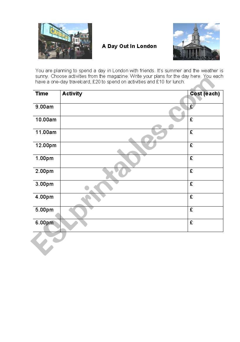 Day out in London worksheet