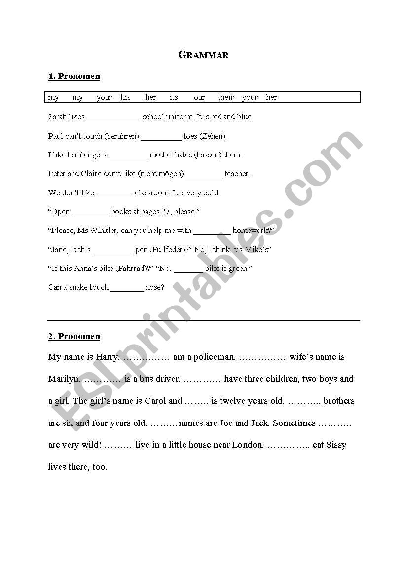 Personal Pronouns worksheet