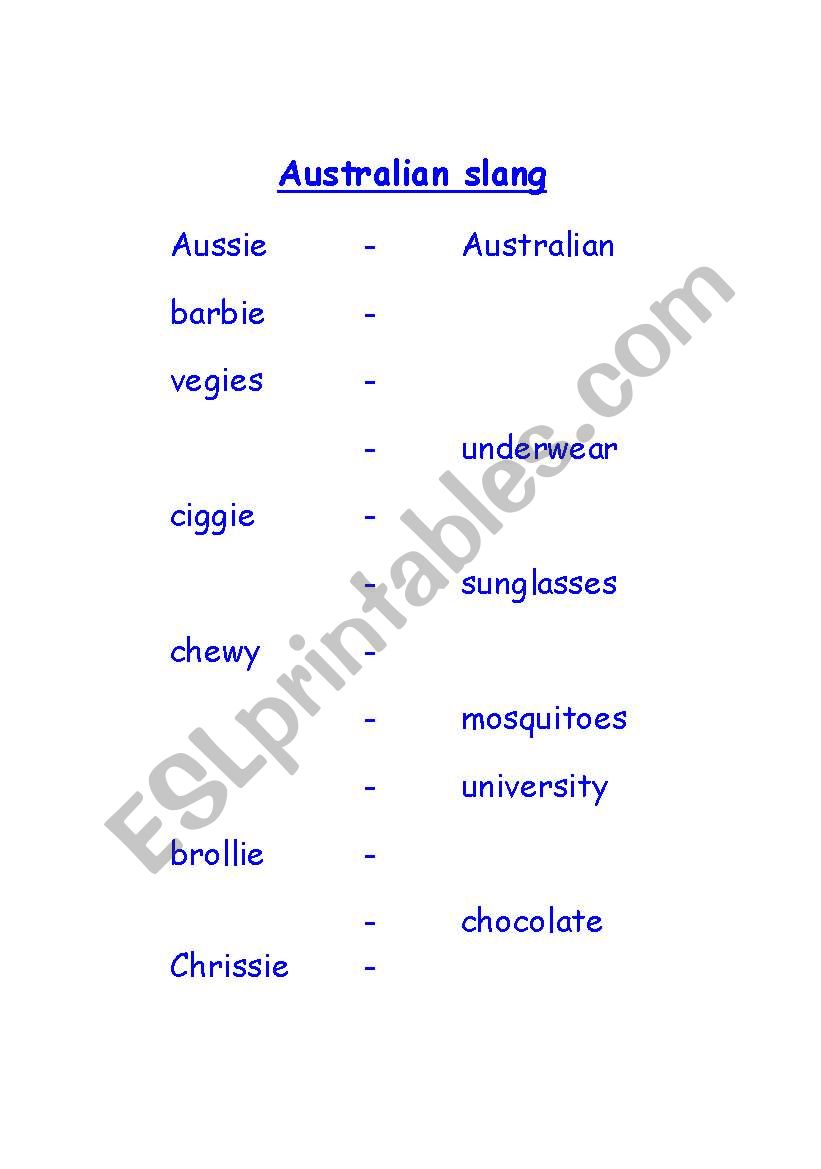 Australian Slang worksheet