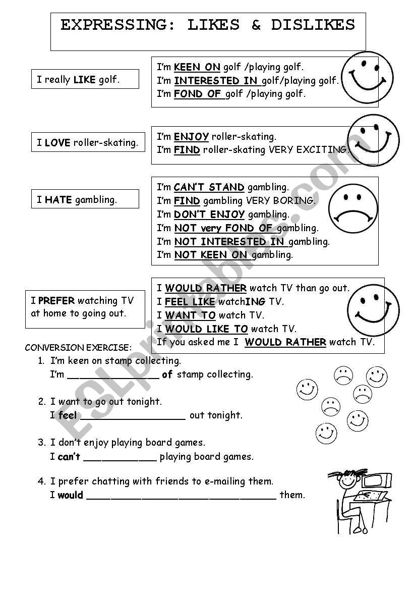 VERBS expressing LIKES AND DISLIKES (2pgs.)