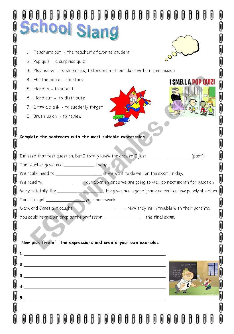 School Slang worksheet