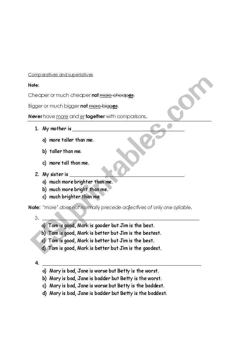 Comparatives and Superlatives worksheet