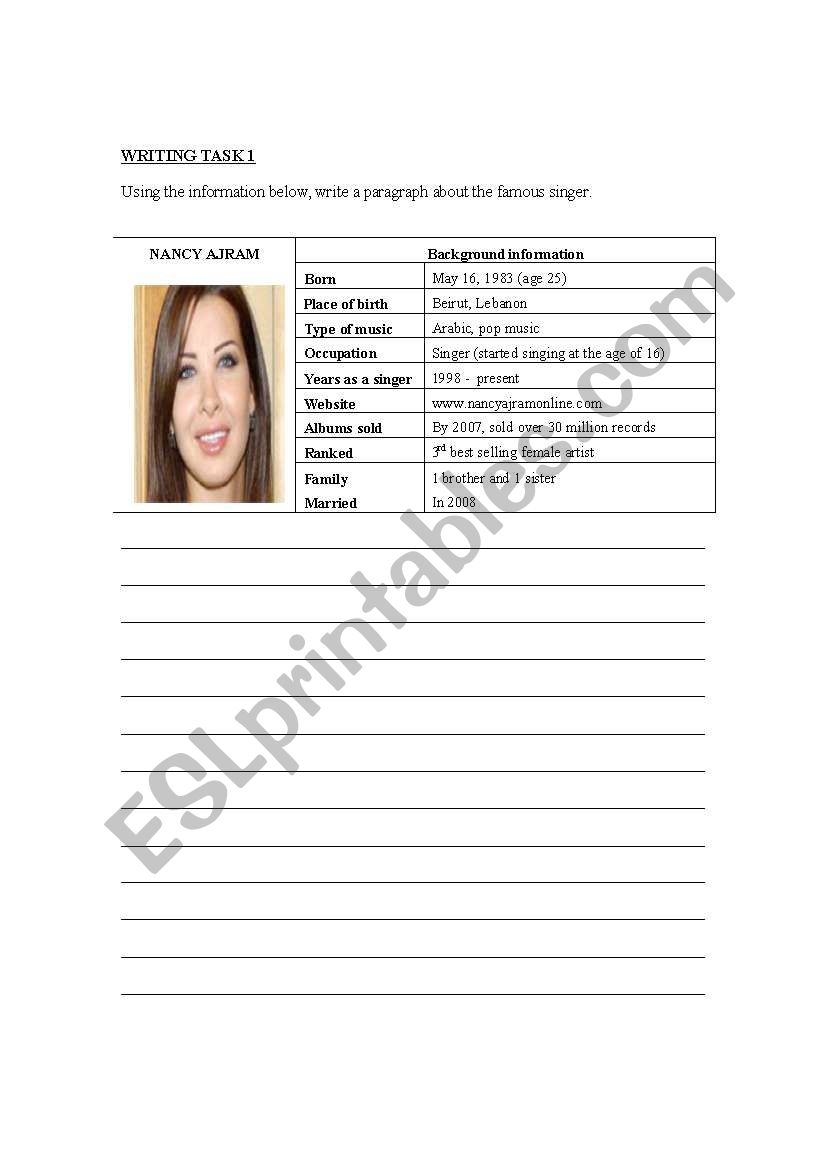 Describing a celebrity worksheet