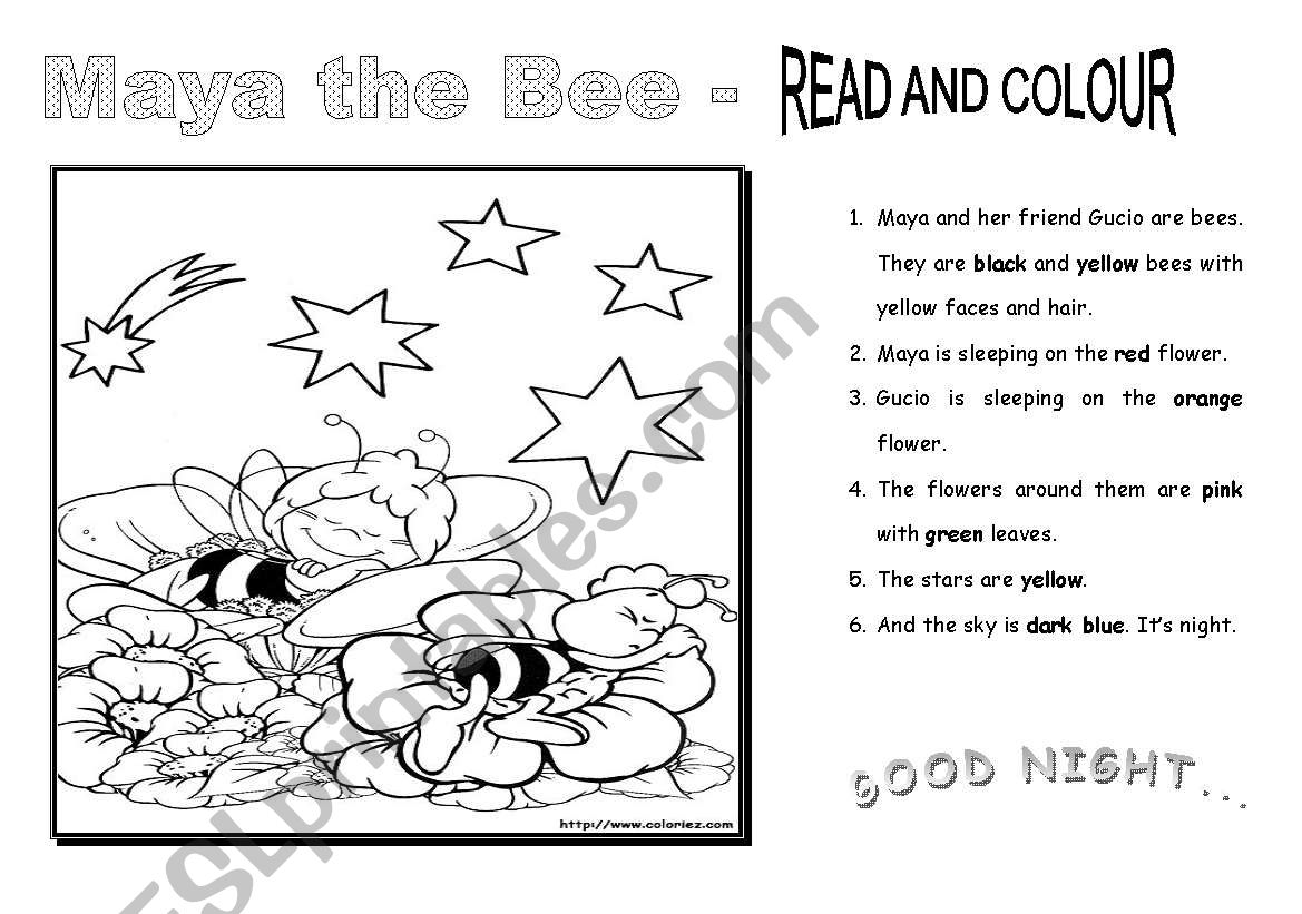 MAYA THE BEE- read and colour worksheet
