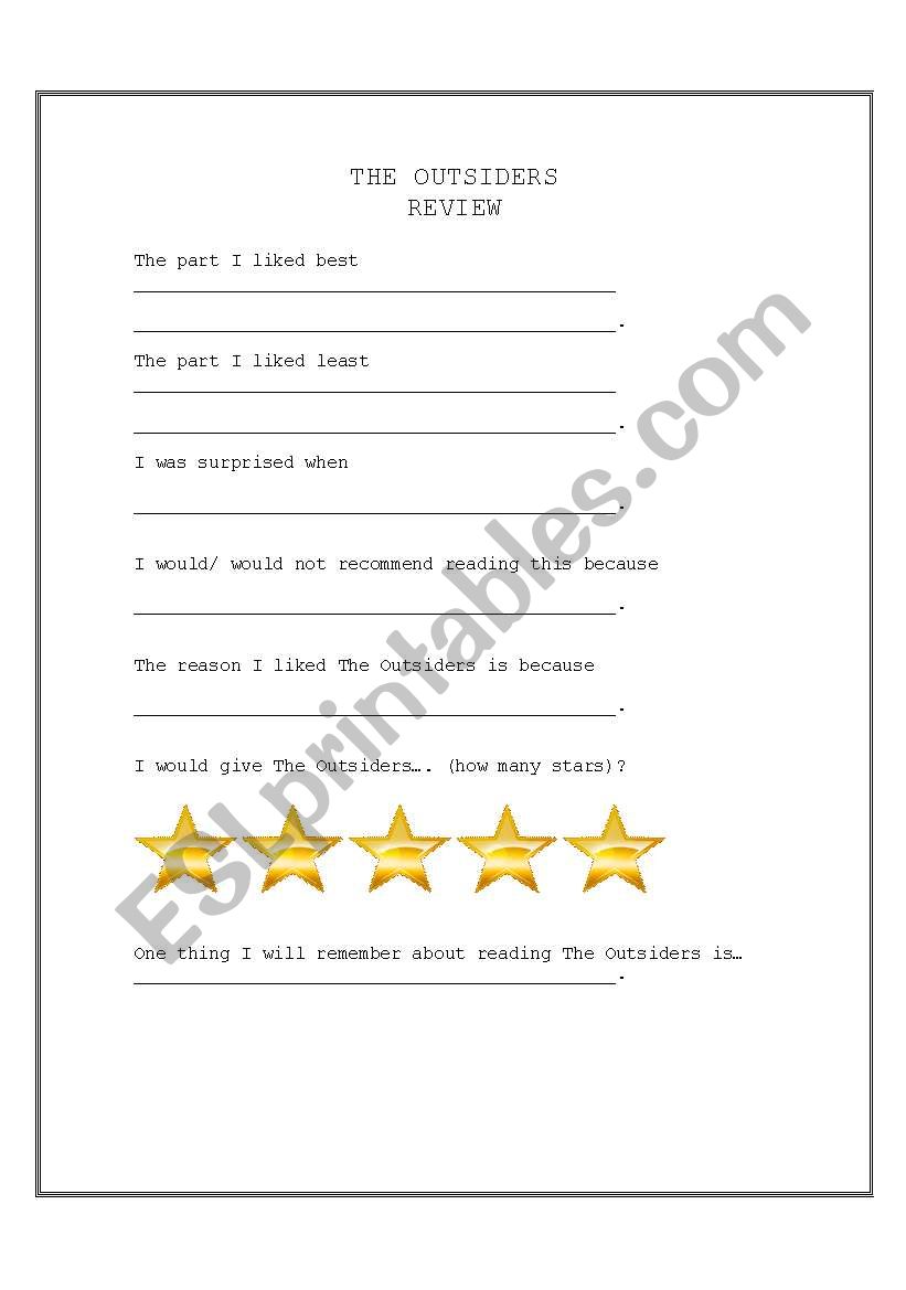 The Outsiders worksheet