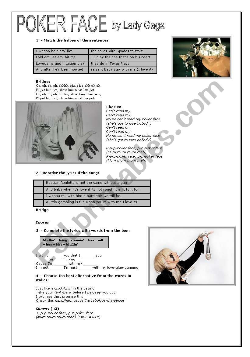 POKER FACE by Lady Gaga worksheet