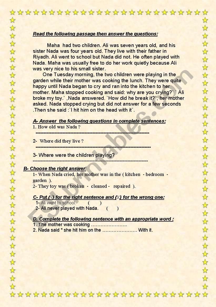 Maha and her two children worksheet