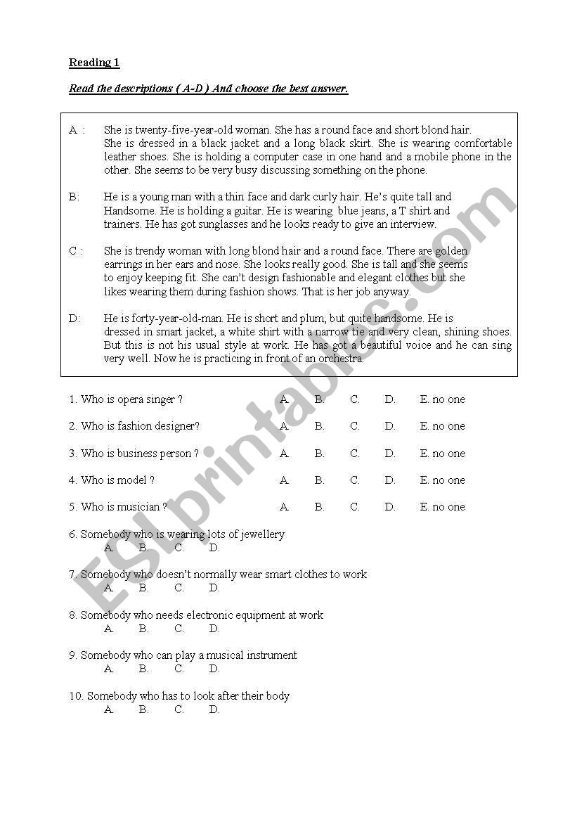 test worksheet