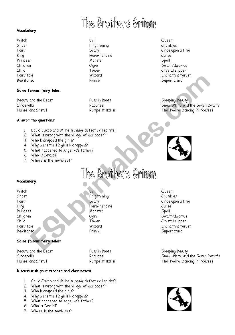 movie - the brothers grimm worksheet