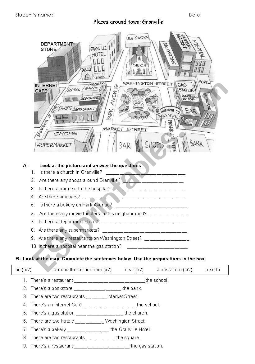 Places aroun town worksheet