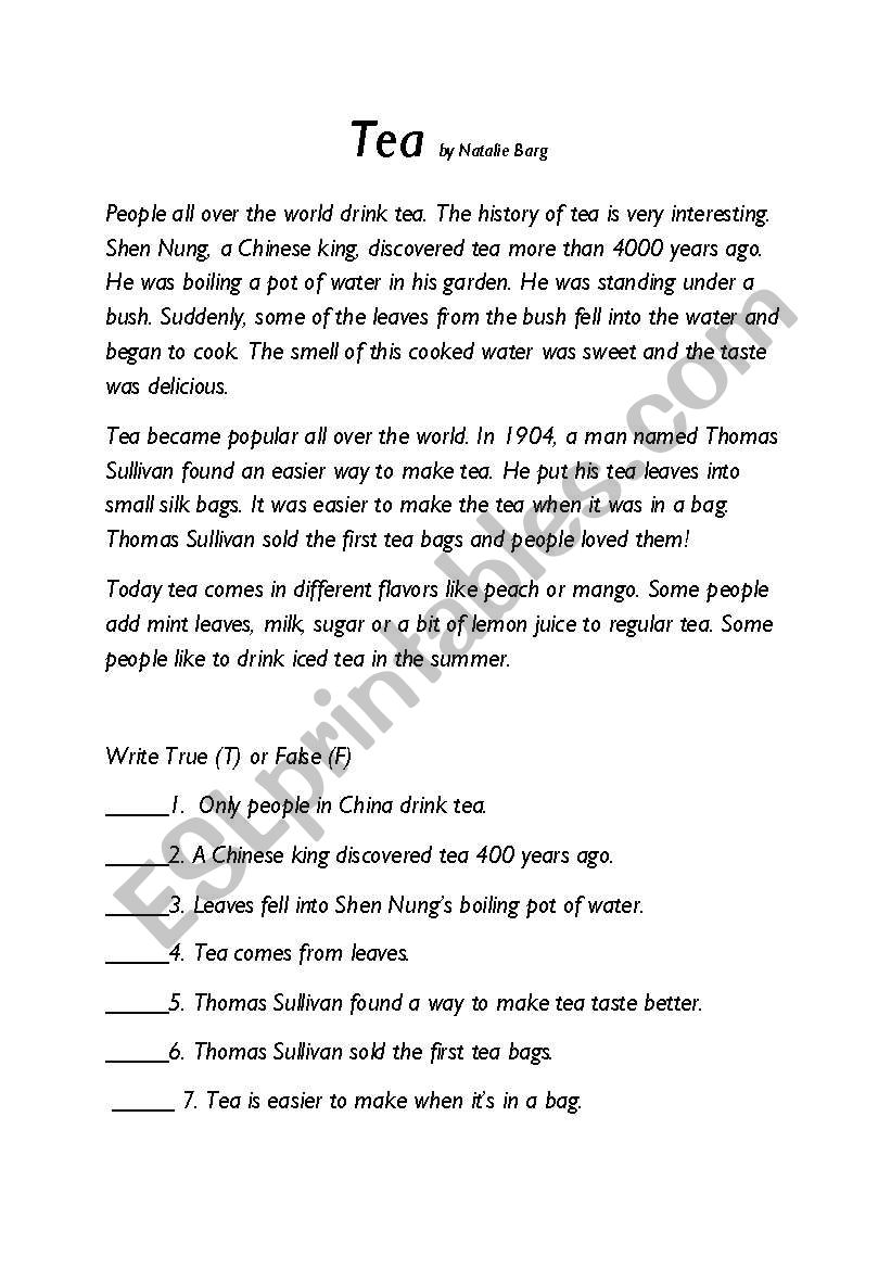 Tea worksheet