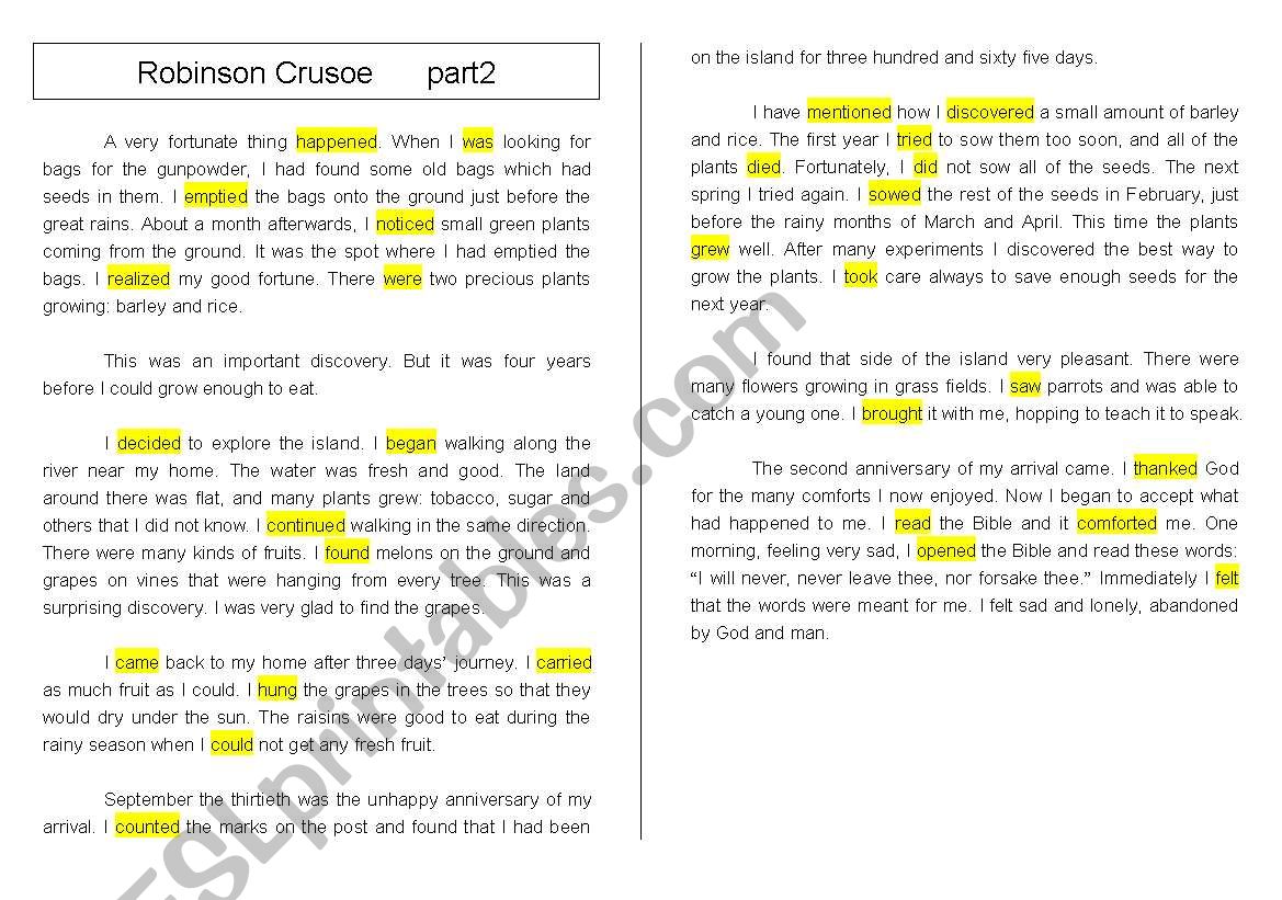 Reading Robinson Crusoe part2 past tense practice