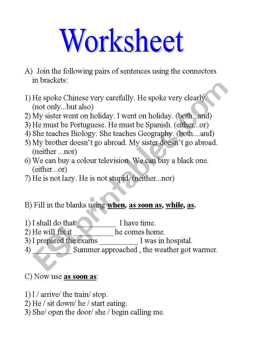 CONNECTORS worksheet