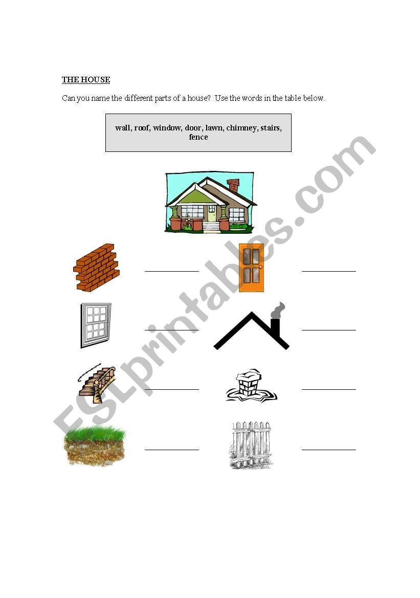 Parts of a house worksheet