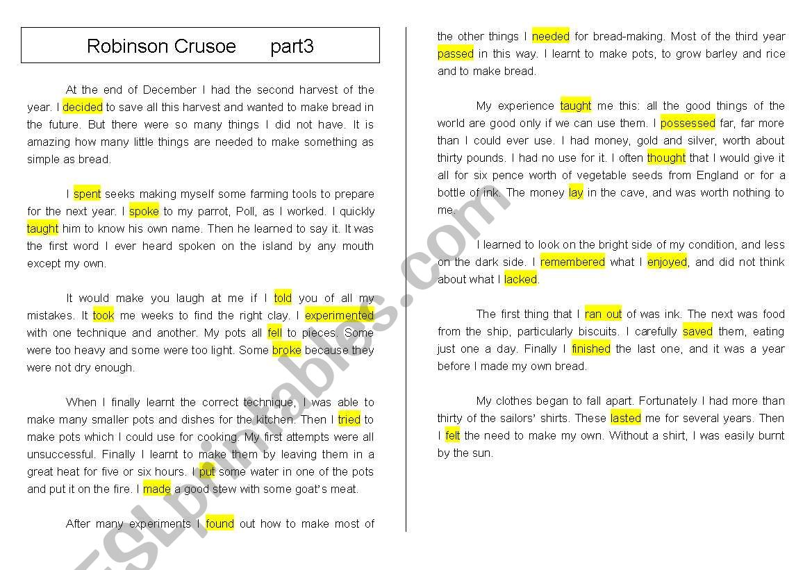 Reading Robinson Crusoe part3 Grammar past tense practice