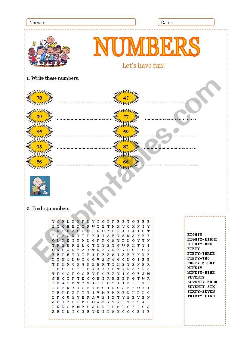 numbers,numbers worksheet