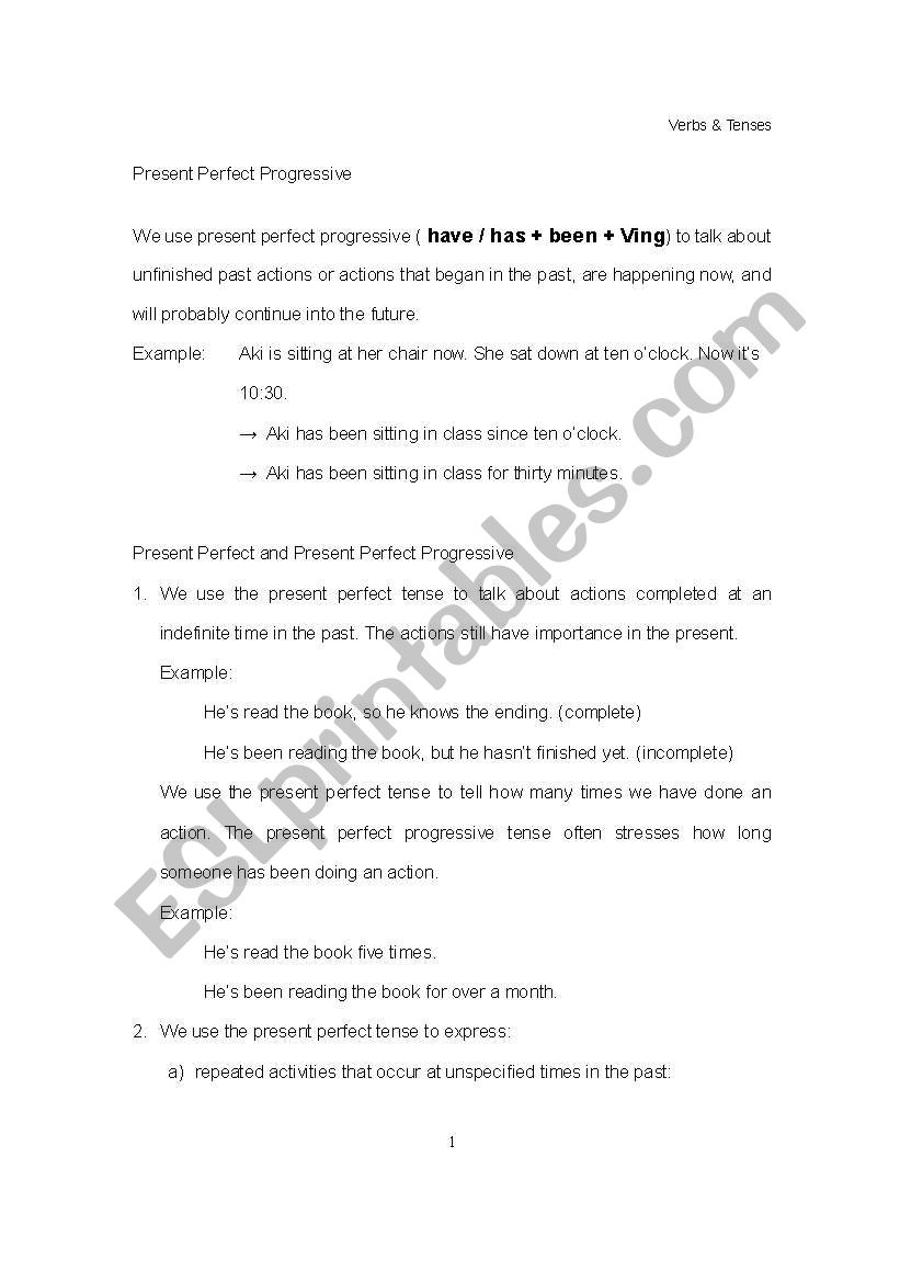 Present Perfect Progressive worksheet