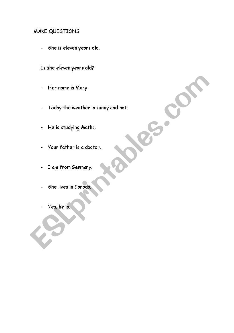 To be questions worksheet