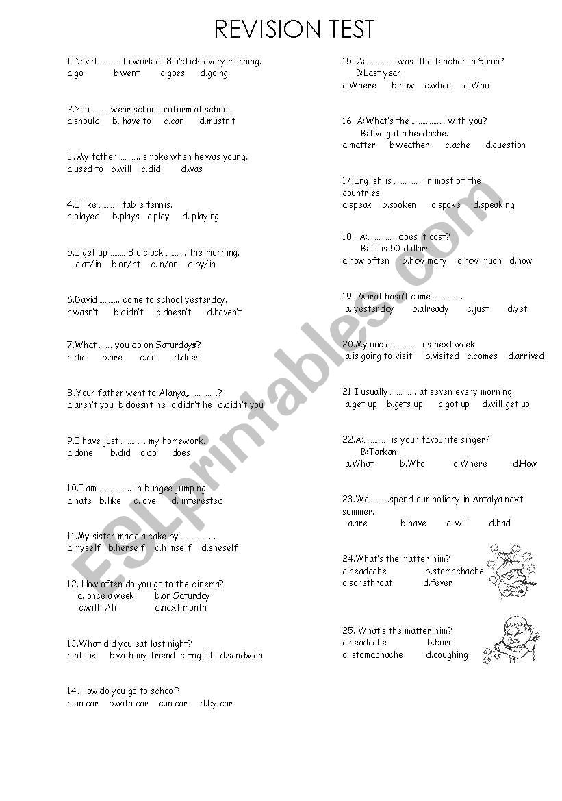 Multiple choice GRAMMAR REVISION TEST 1 (2 pages)