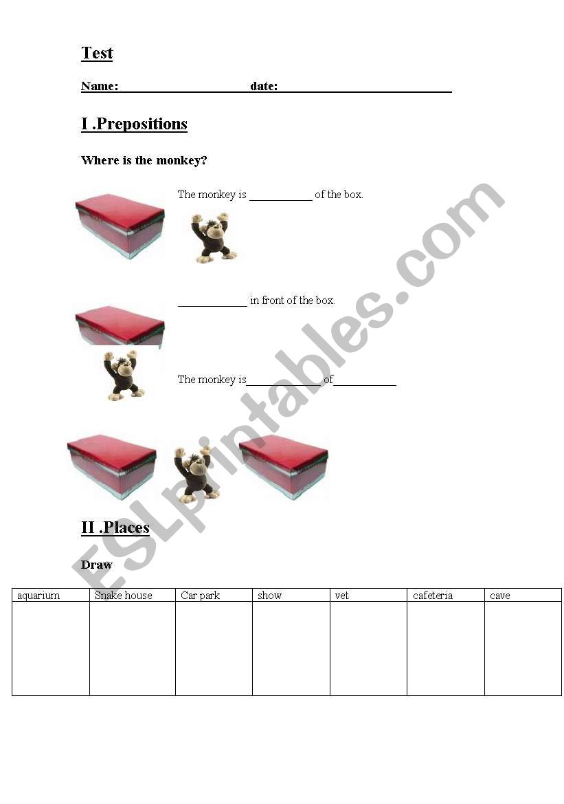 prepositions test worksheet