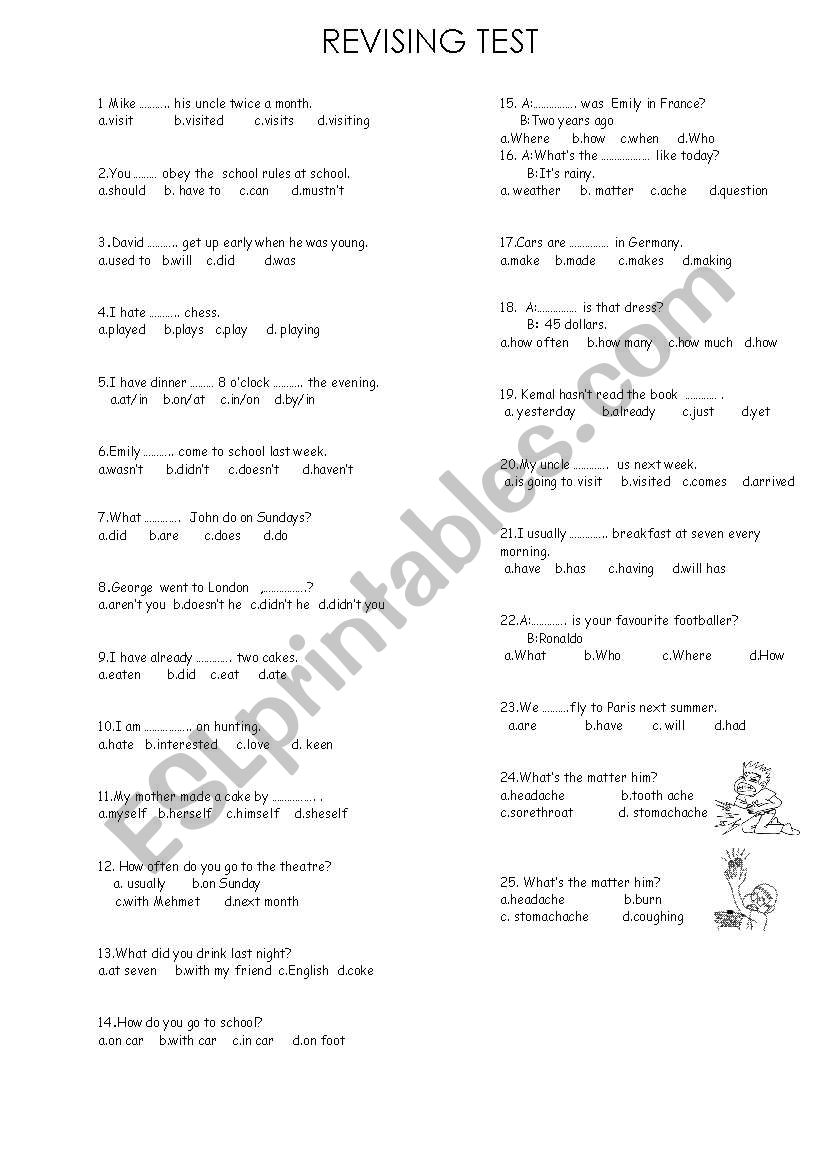 Multiple Choice Grammar Revision Test 2 (2pages)