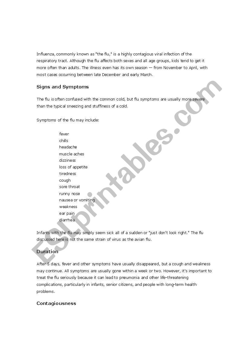 Inflenza worksheet