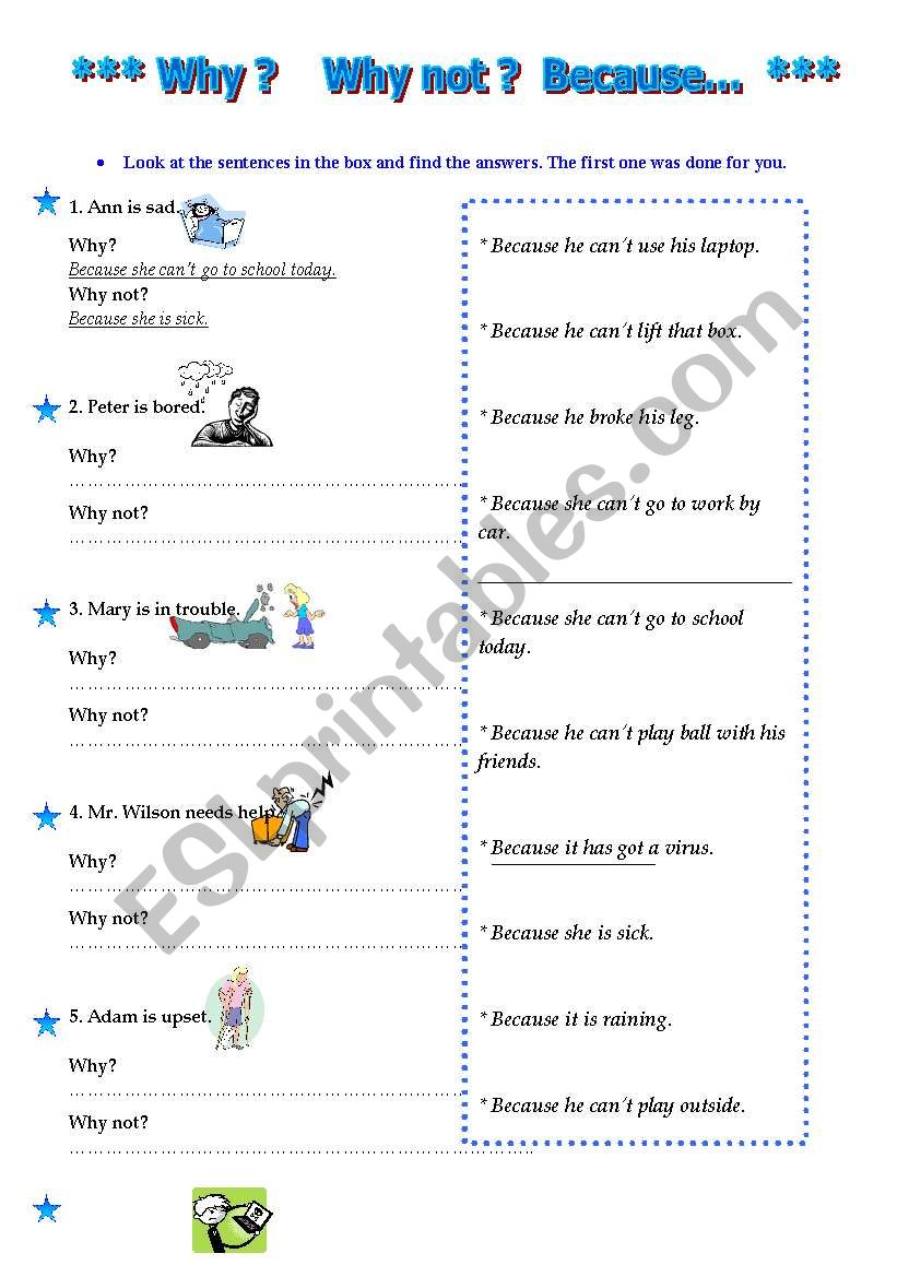 Why? Why not? Because... worksheet