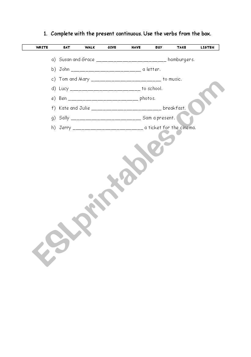 test on present continuous tense (page 3 of 4)