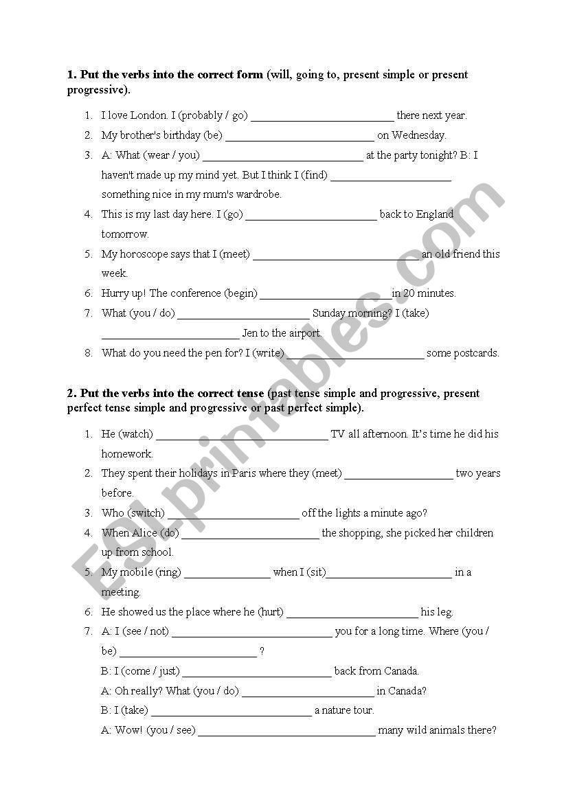 Mixed Tenses worksheet