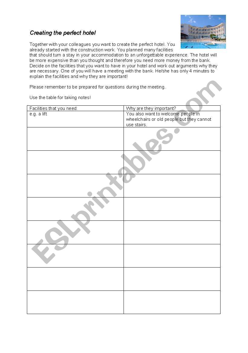 Creating the perfect hotel worksheet