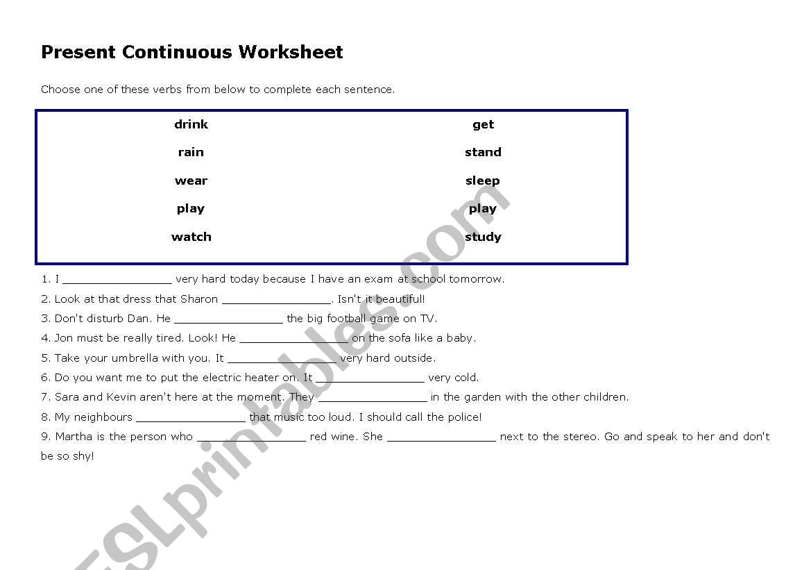 Present Continuous worksheet