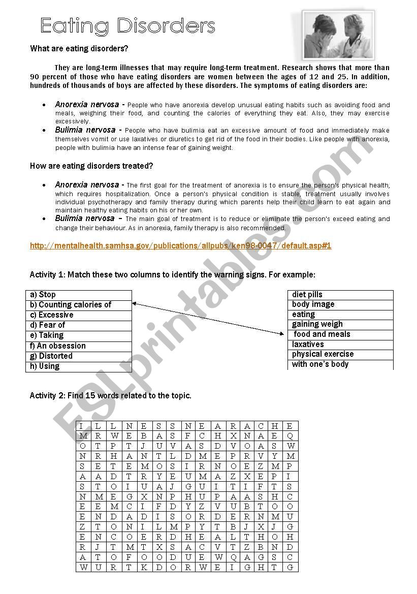 Eating disorders worksheet