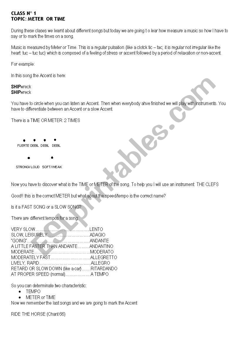 METER OR TIME worksheet