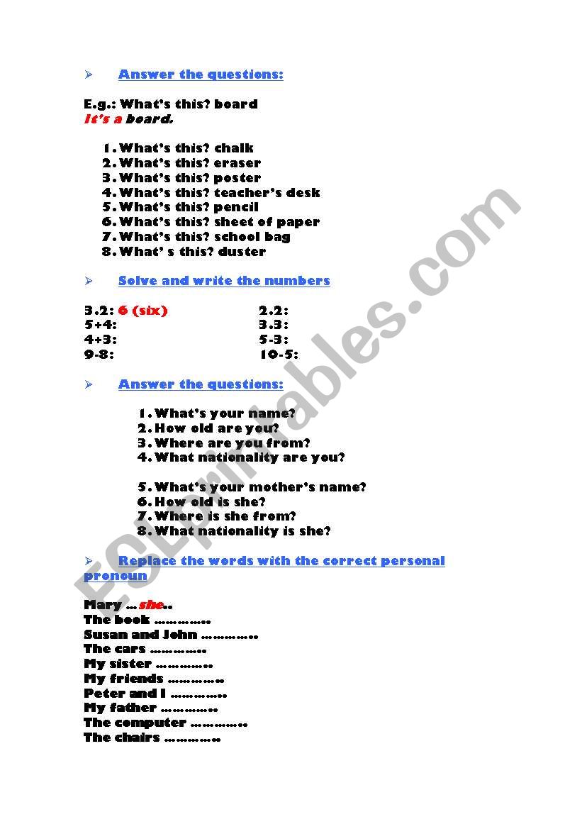 English for beginners worksheet