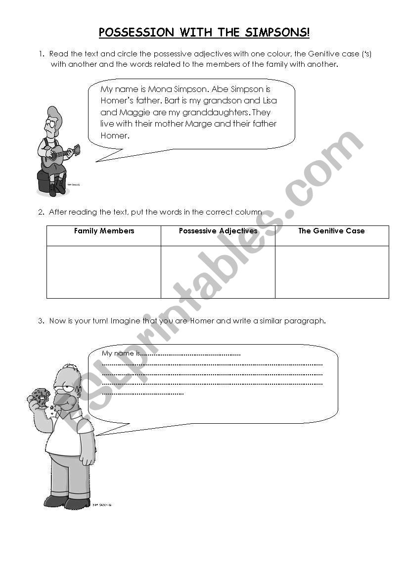 Possessives with The Simpsons worksheet